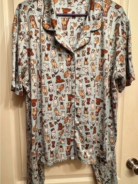 Ellen DeGeneres Light Blue Short Sleeve Dog Print Pajama Set